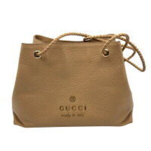 GUCCI Tote Bag Shoulder Brown Beige Calf Leather Braided Handles